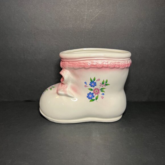 Vintage R.B.C. Ceramic Pink White & Blue Floral Boot Flowerpot Planter 4.25" - Picture 4 of 9